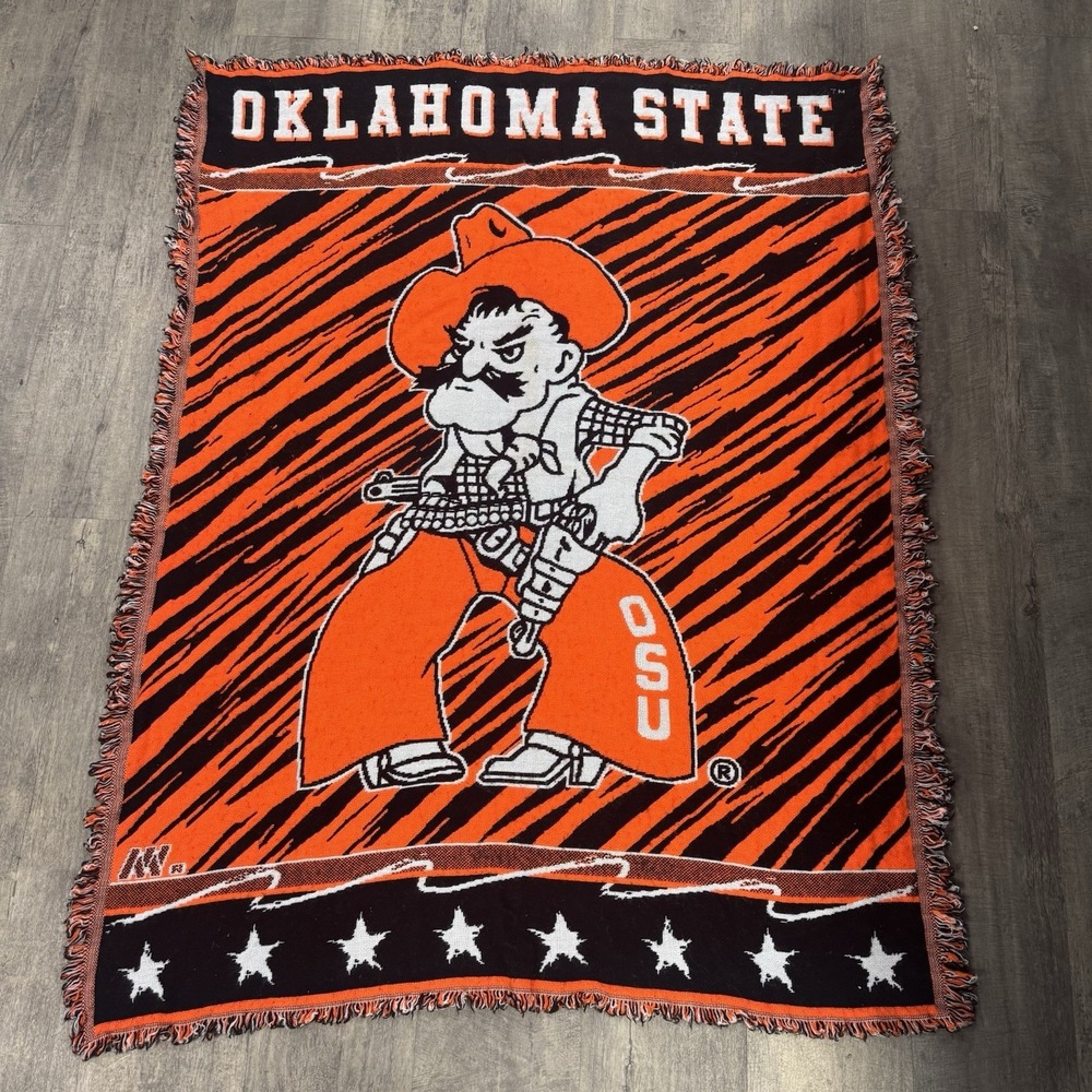 Vintage Oklahoma State Cowboys College University Throw Blanket Tapestry Mascott